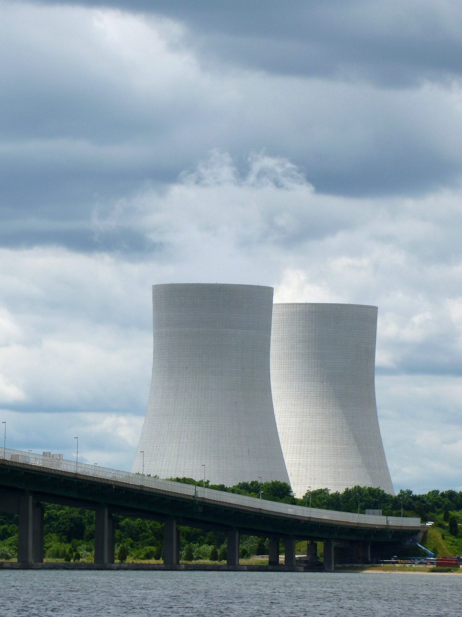 A power station with cooling towers