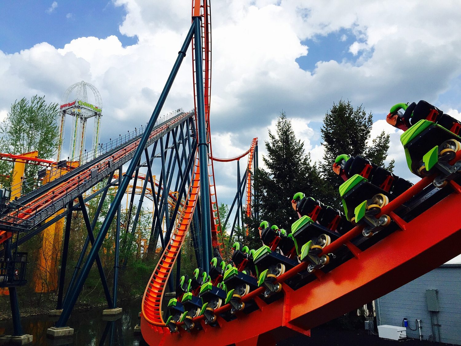 A roller coaster car on a looping track