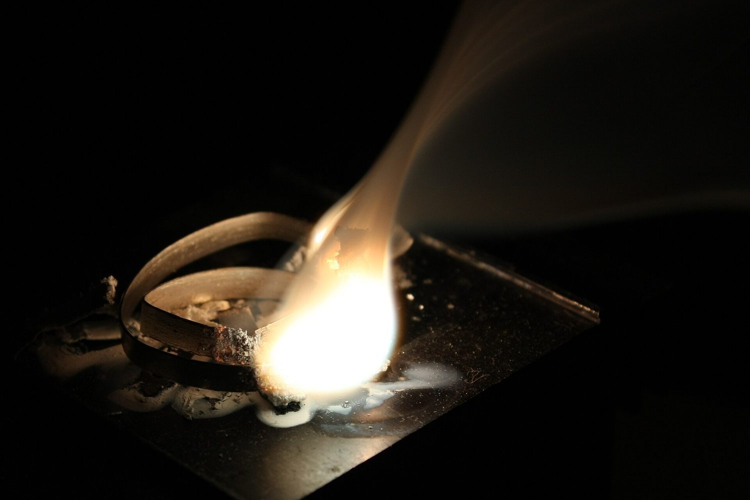 Magnesium burning: a chemical reaction rearranges atoms and releases energy as light and heat