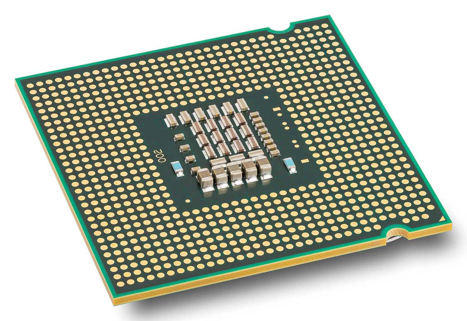 Several computer processor chips seen from below