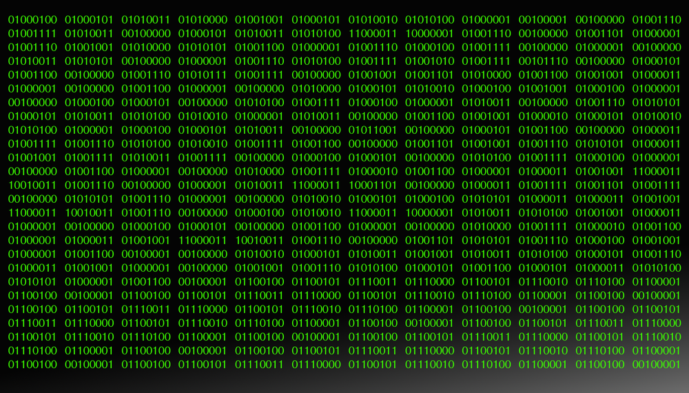 Binary digits on a display — all digital data is ultimately stored as 0s and 1s