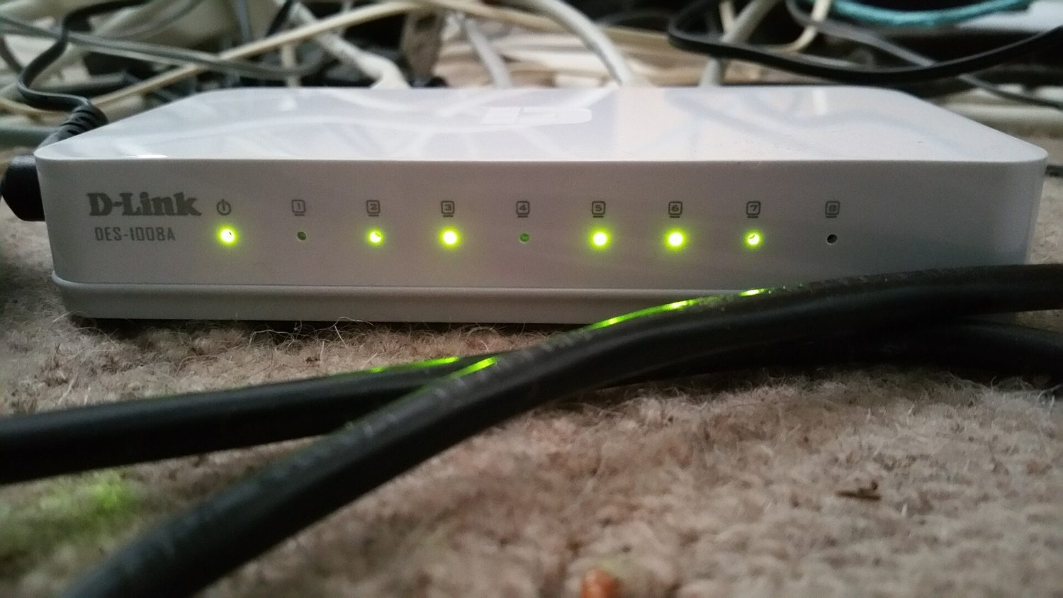 Rack-mounted network switches with many ethernet cables