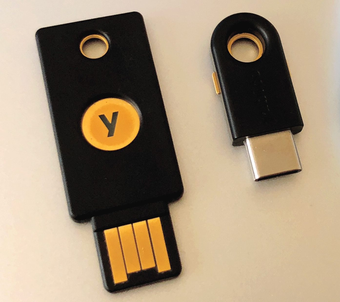 Two small USB hardware security keys