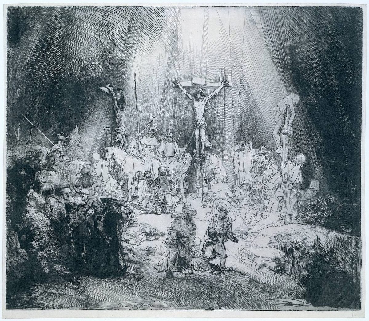 Rembrandt etching: printmaking as drawing— every value built from scratched lines