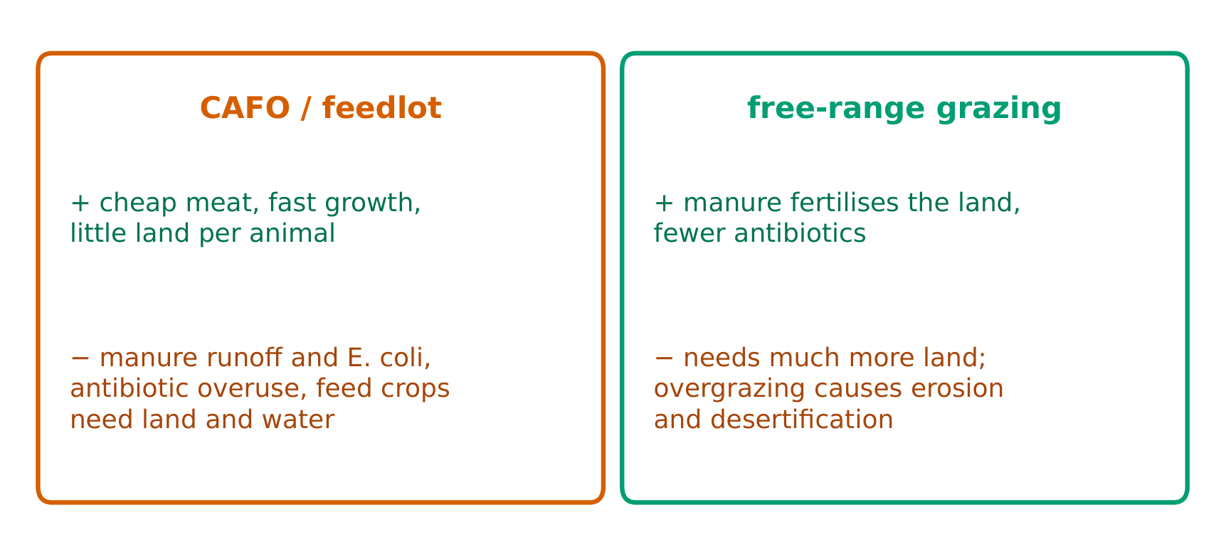 Feedlots and free-range grazing: benefits and costs
