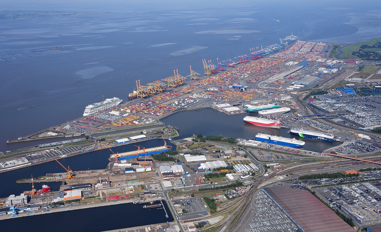 A container terminal: exports and imports appear in the balance of payments