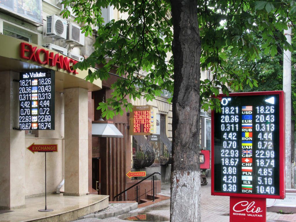 A currency exchange board: exchange rates are the price of one currency in terms of another