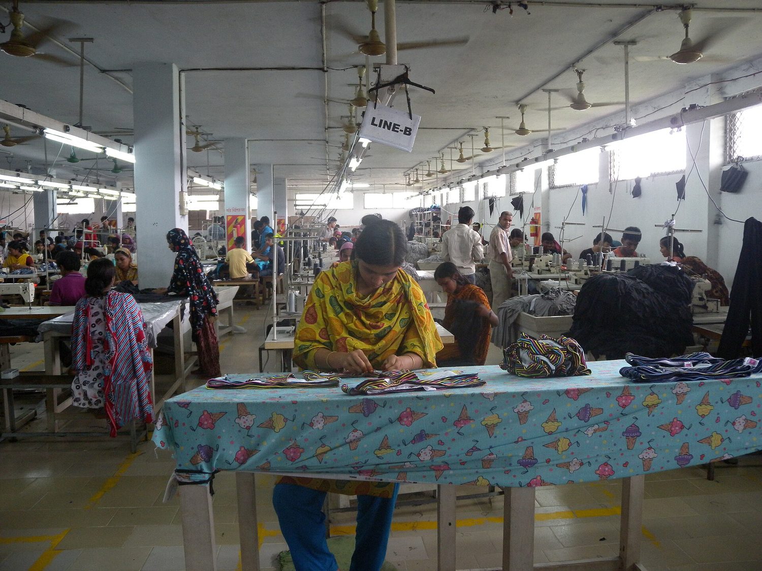 A garment factory: factor markets determine wages for labour and other inputs