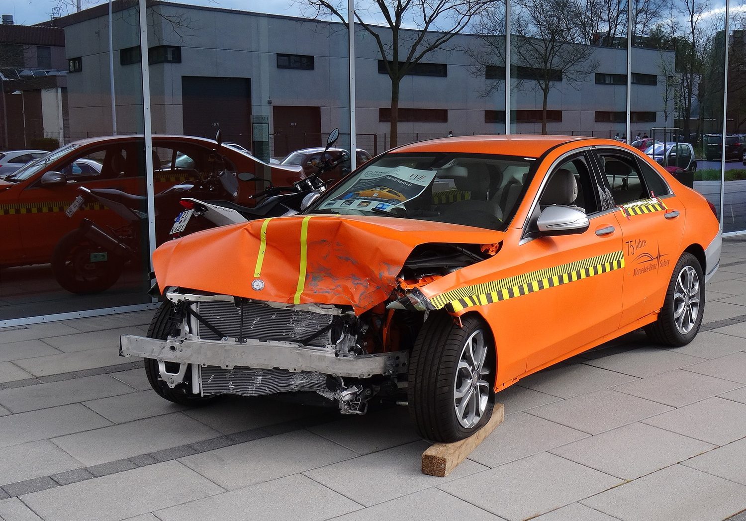 A crash-test collision: large forces and torques produce rapid changes in linear and angular motion