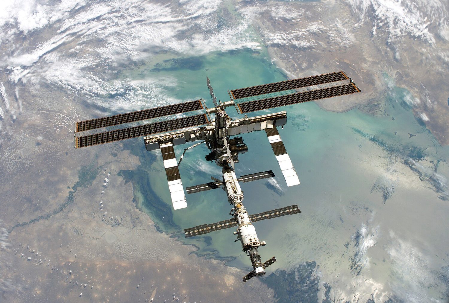 A photograph of the International Space Station orbiting Earth