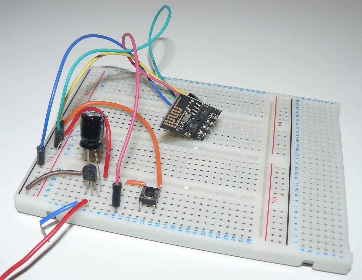 An electronic circuit built on a breadboard