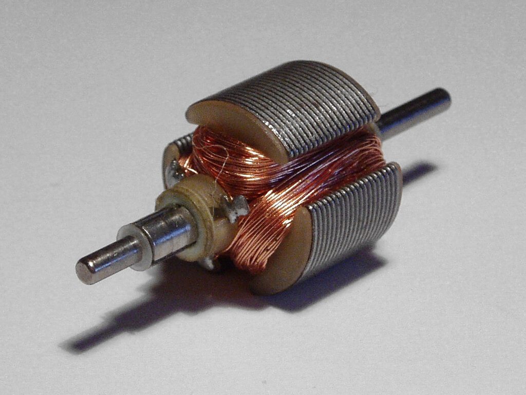 The coiled rotor of an electric motor