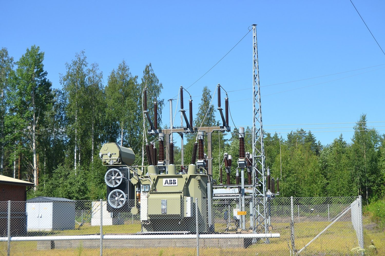 A substation transformer: changing magnetic flux in coils induces the voltages that power the grid