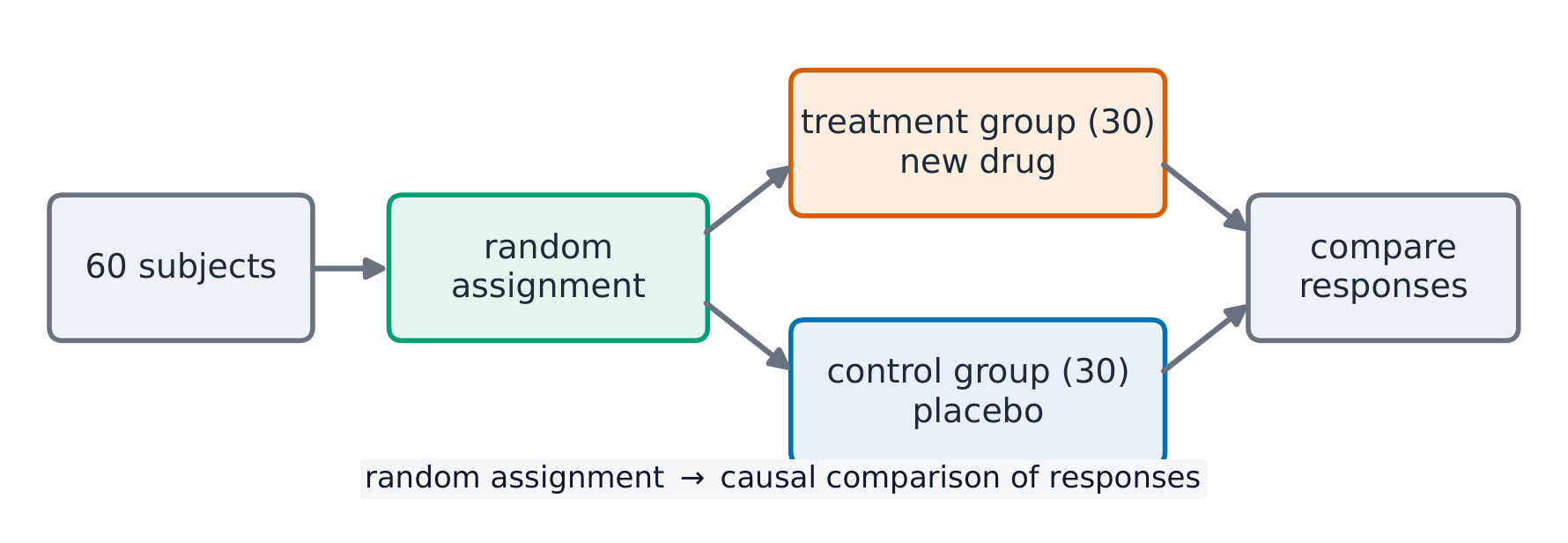 A completely randomized experiment compares a treatment group with a control group