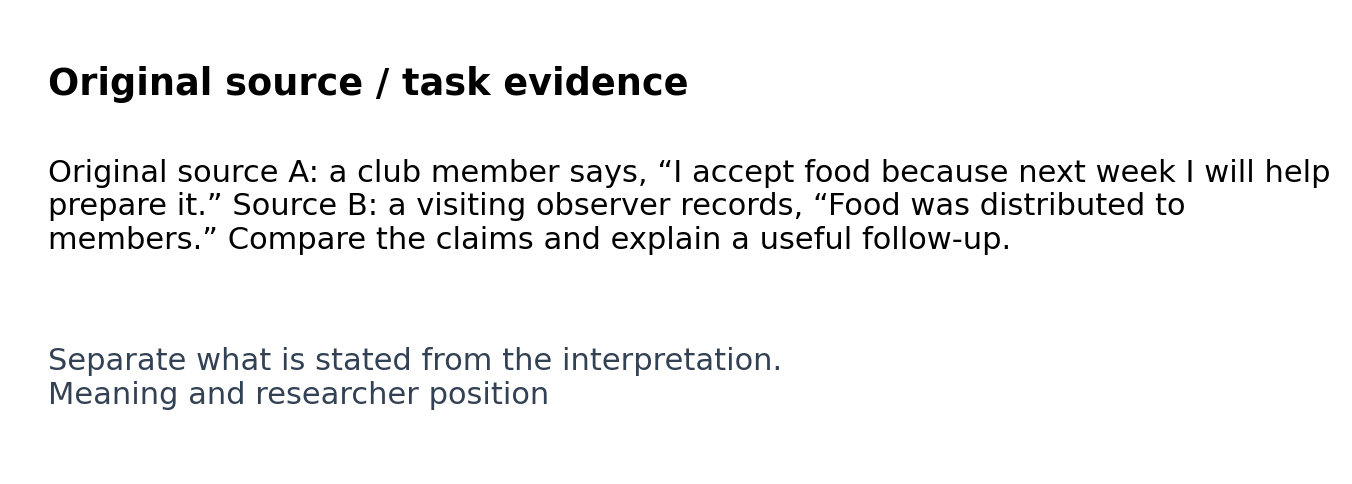 Original classroom evidence panel for Meaning and researcher position