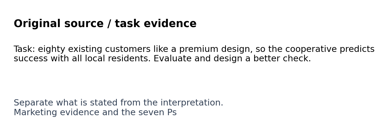 Original classroom evidence panel for Marketing evidence and the seven Ps