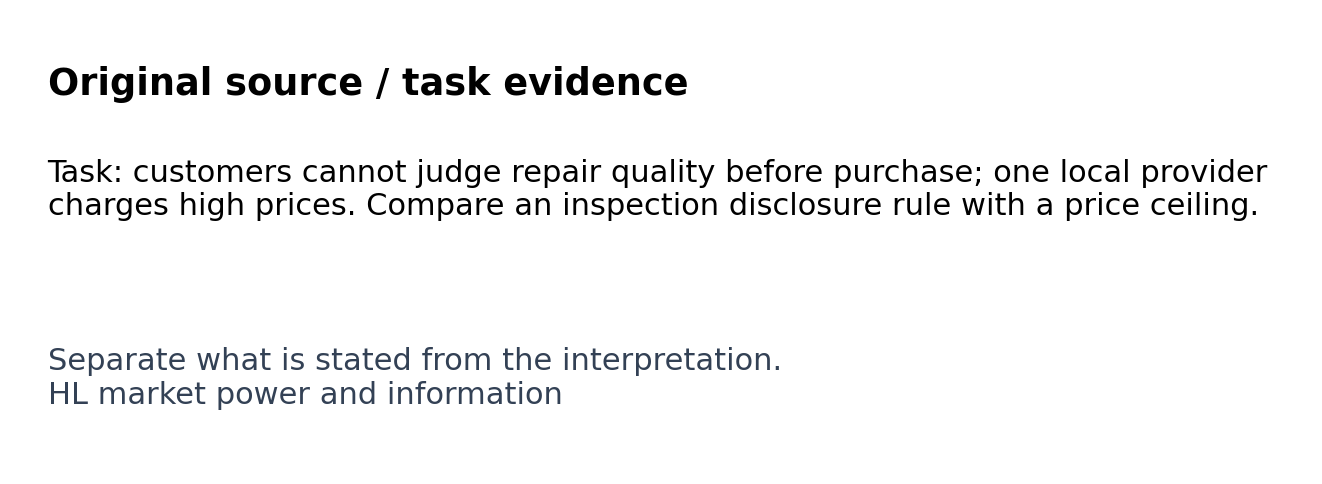 Original classroom evidence panel for HL market power and information