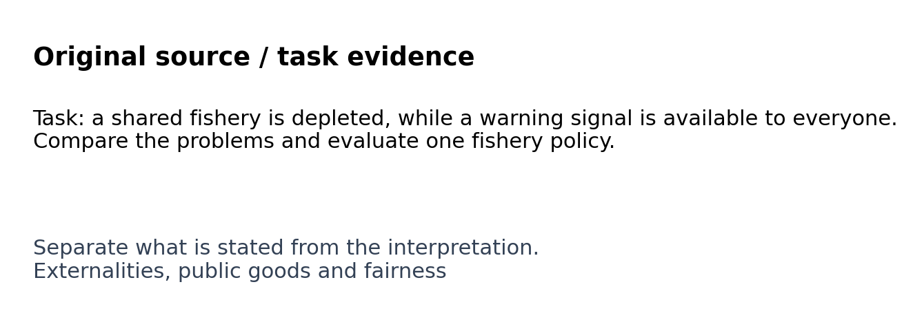 Original classroom evidence panel for Externalities, public goods and fairness