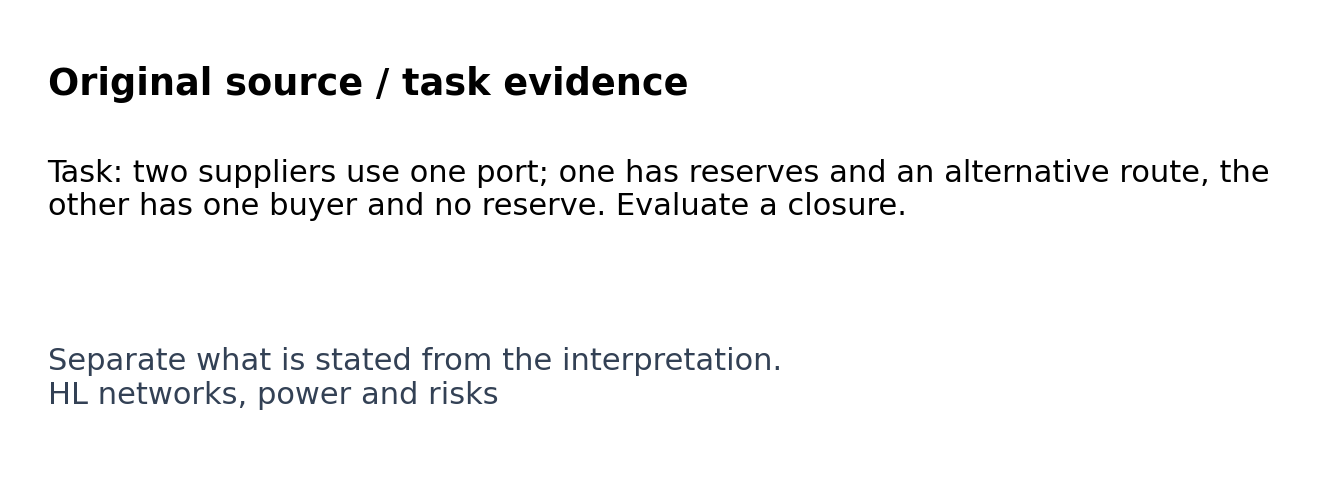Original classroom evidence panel for HL networks, power and risks