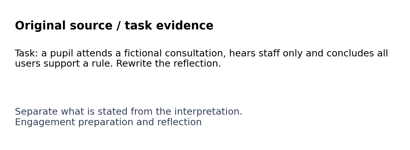 Original classroom evidence panel for Engagement preparation and reflection