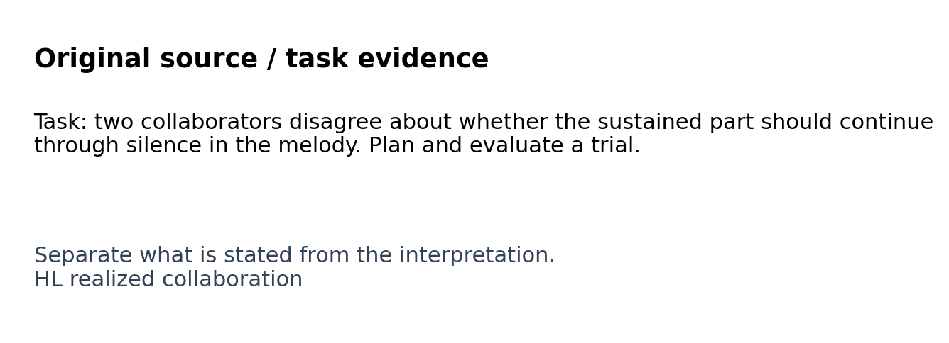 Original classroom evidence panel for HL realized collaboration