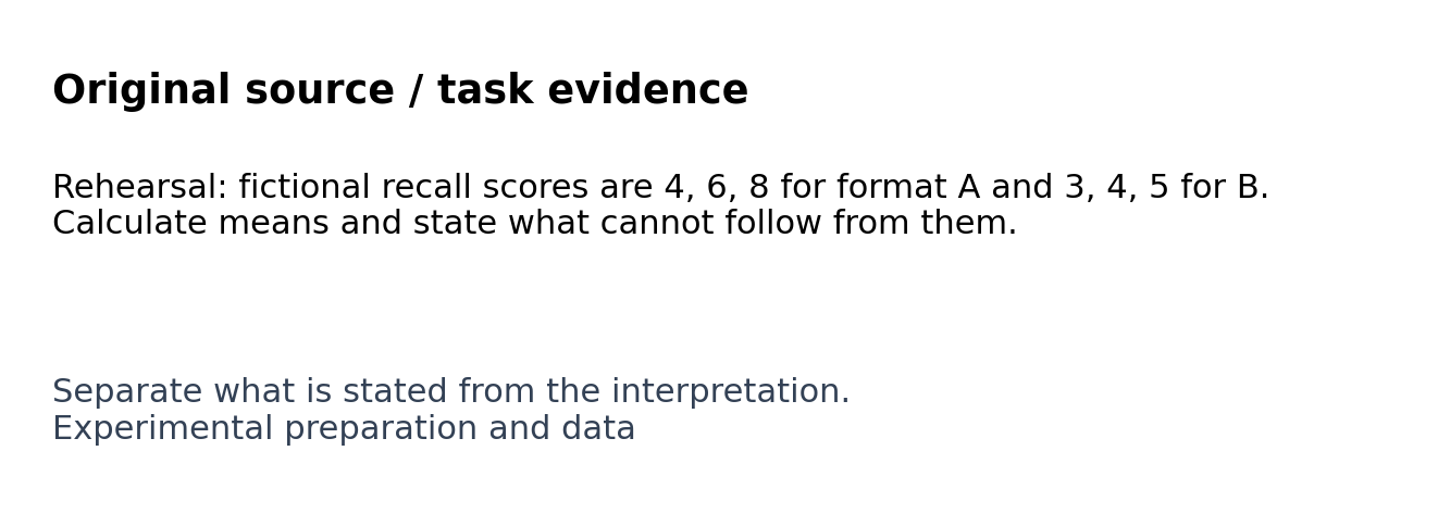 Original classroom evidence panel for Experimental preparation and data
