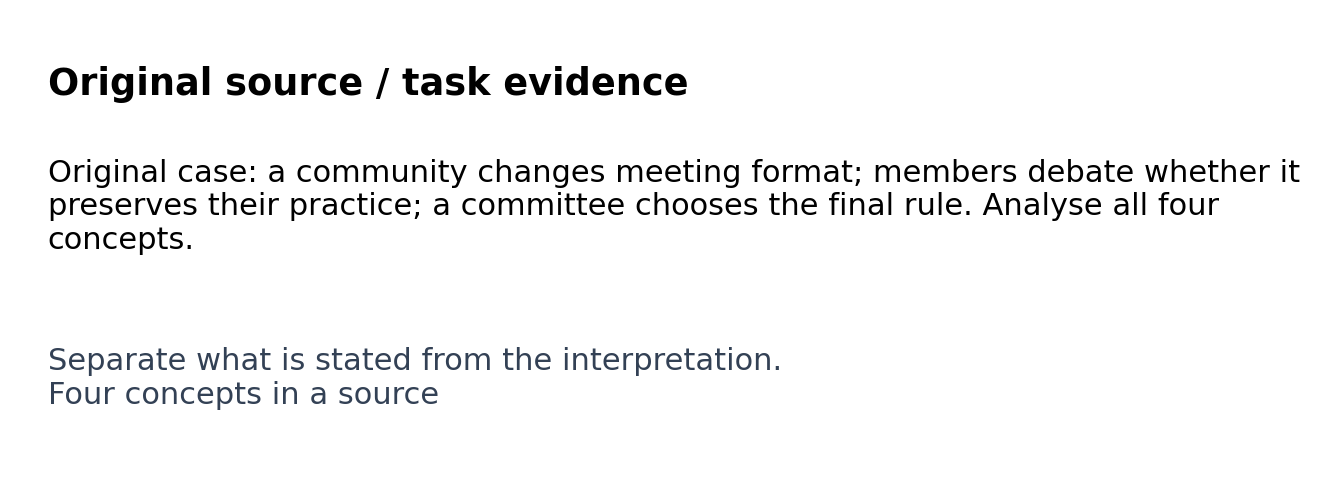 Original classroom evidence panel for Four concepts in a source