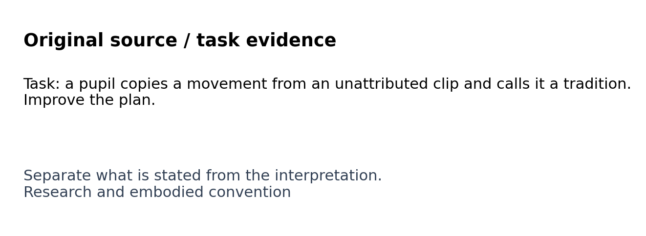 Original classroom evidence panel for Research and embodied convention