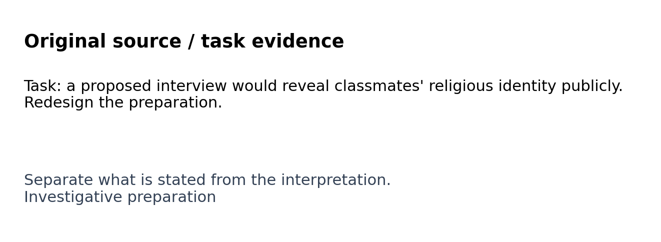 Original classroom evidence panel for Investigative preparation