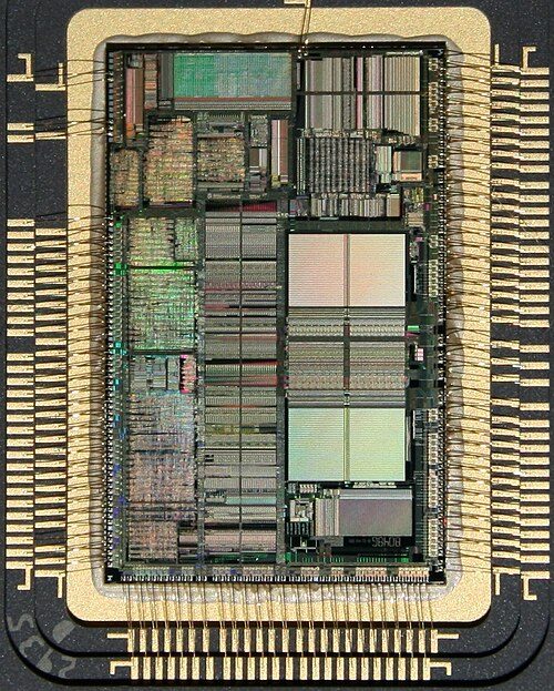 A microprocessor holds millions of tiny transistors, each a switch that is on (1) or off (0).