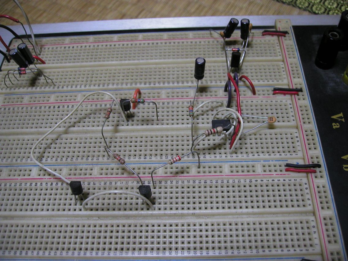 Logic gates are built from electronic circuits like this one.