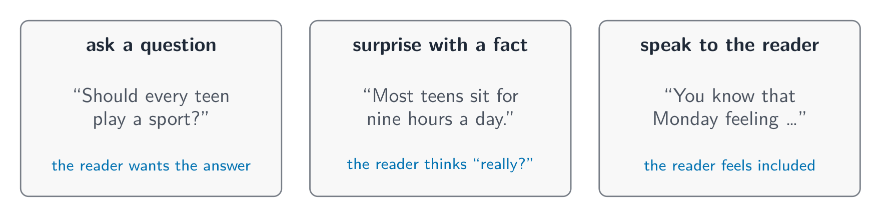 Three ways to catch the reader's interest in your first lines