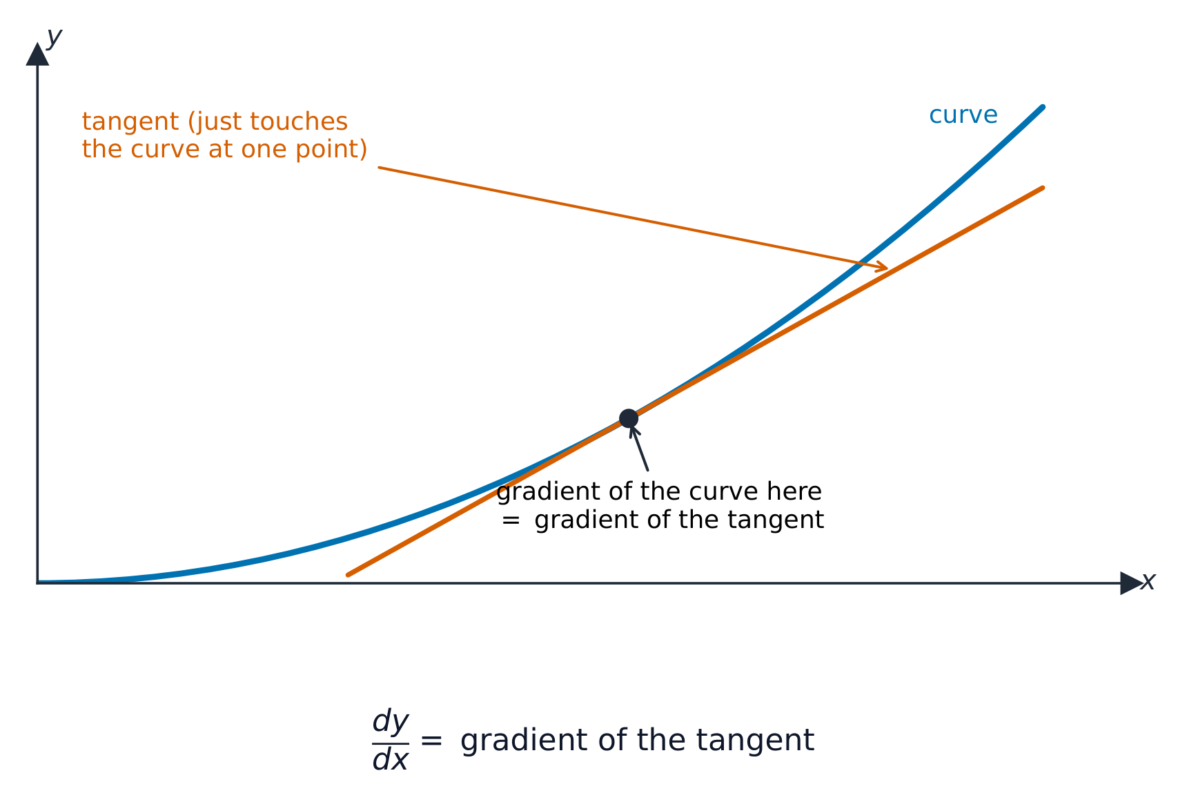 A curve with a straight tangent line touching it at one marked point