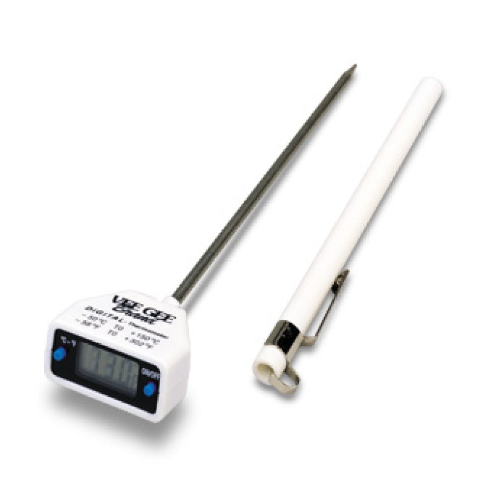A digital thermometer measures temperature