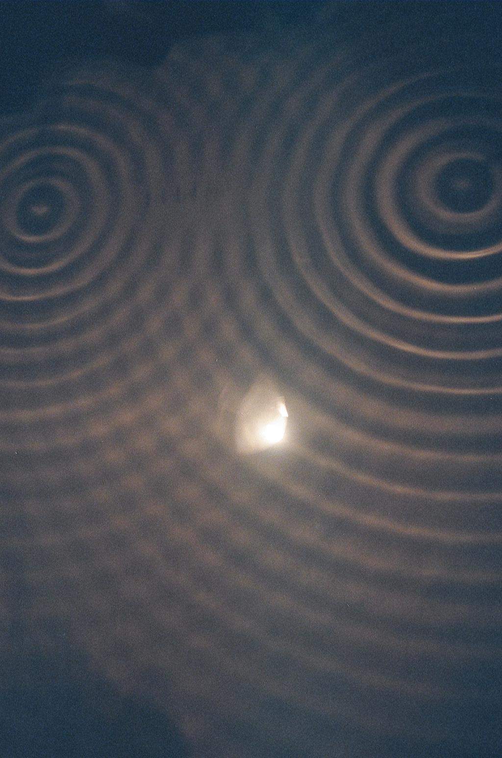 Two dippers in a ripple tank make overlapping circular water waves