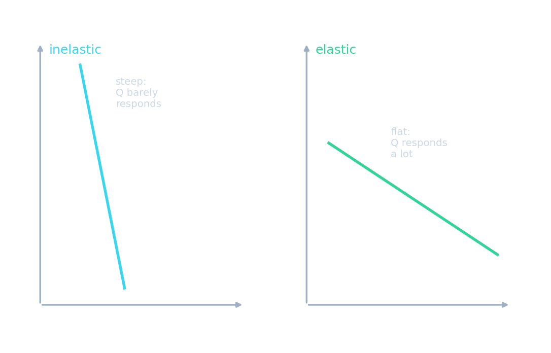 A steep (inelastic) demand curve beside a flat (elastic) one
