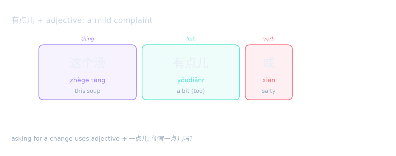 有点儿 + adjective: a mild complaint