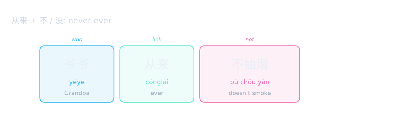从来 + 不 / 没: never ever
